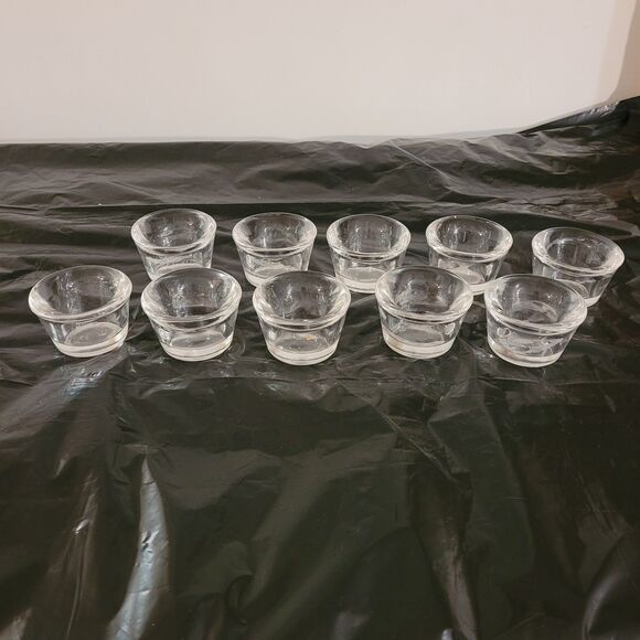 10 pcs of clear thick glass votive candle holders 1.75in tall x 2.75 wide top - Picture 1 of 9